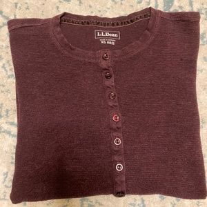 L.L. Bean Long Sleeve Henley in Maroon Waffle Knit